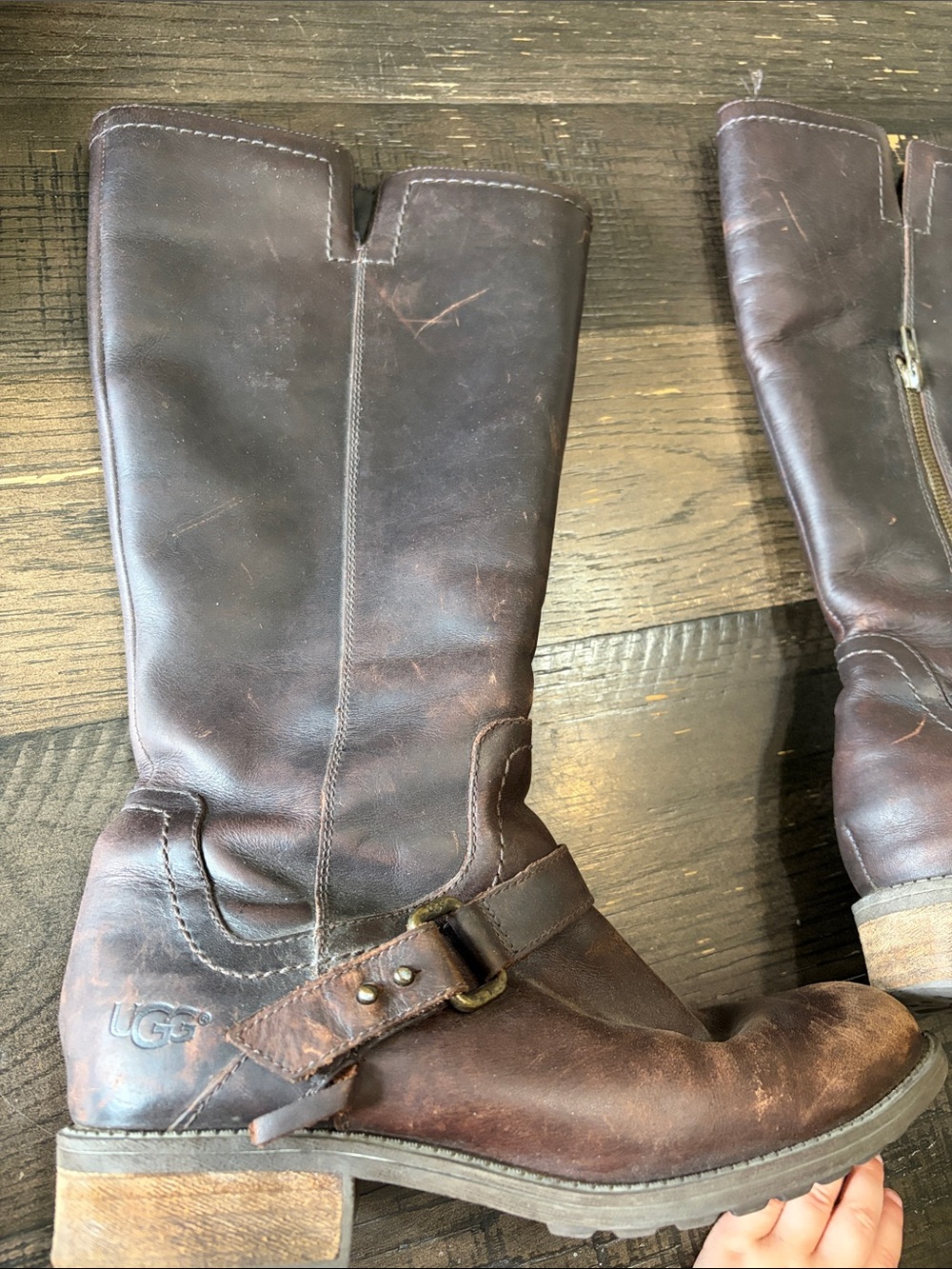 UGG Dark Brown Leather Riding Boots with Buckle